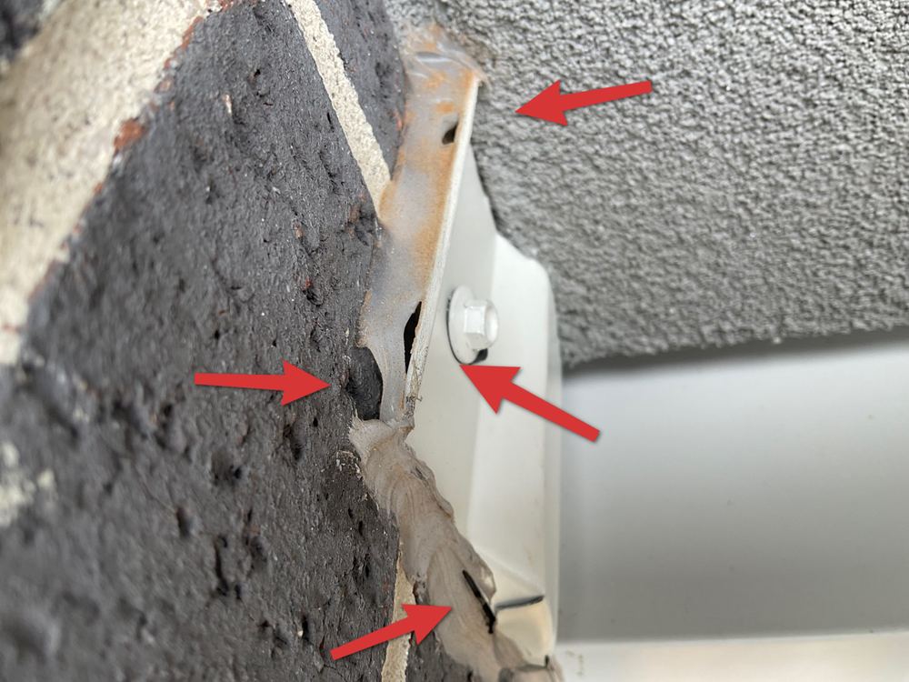 Unsealed flashing edge where water can track behind the cladding, Bacchus Marsh, Ballarat
